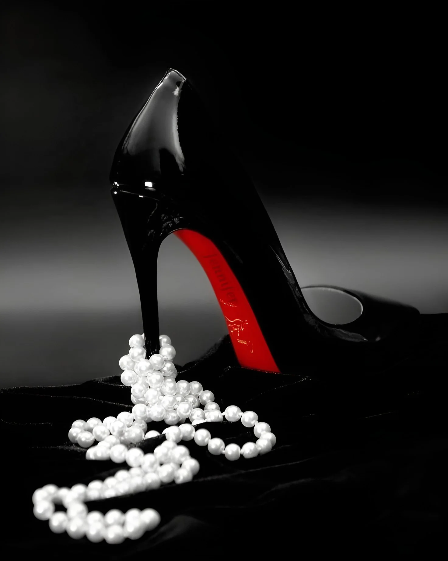 Black high heel with crystal detail