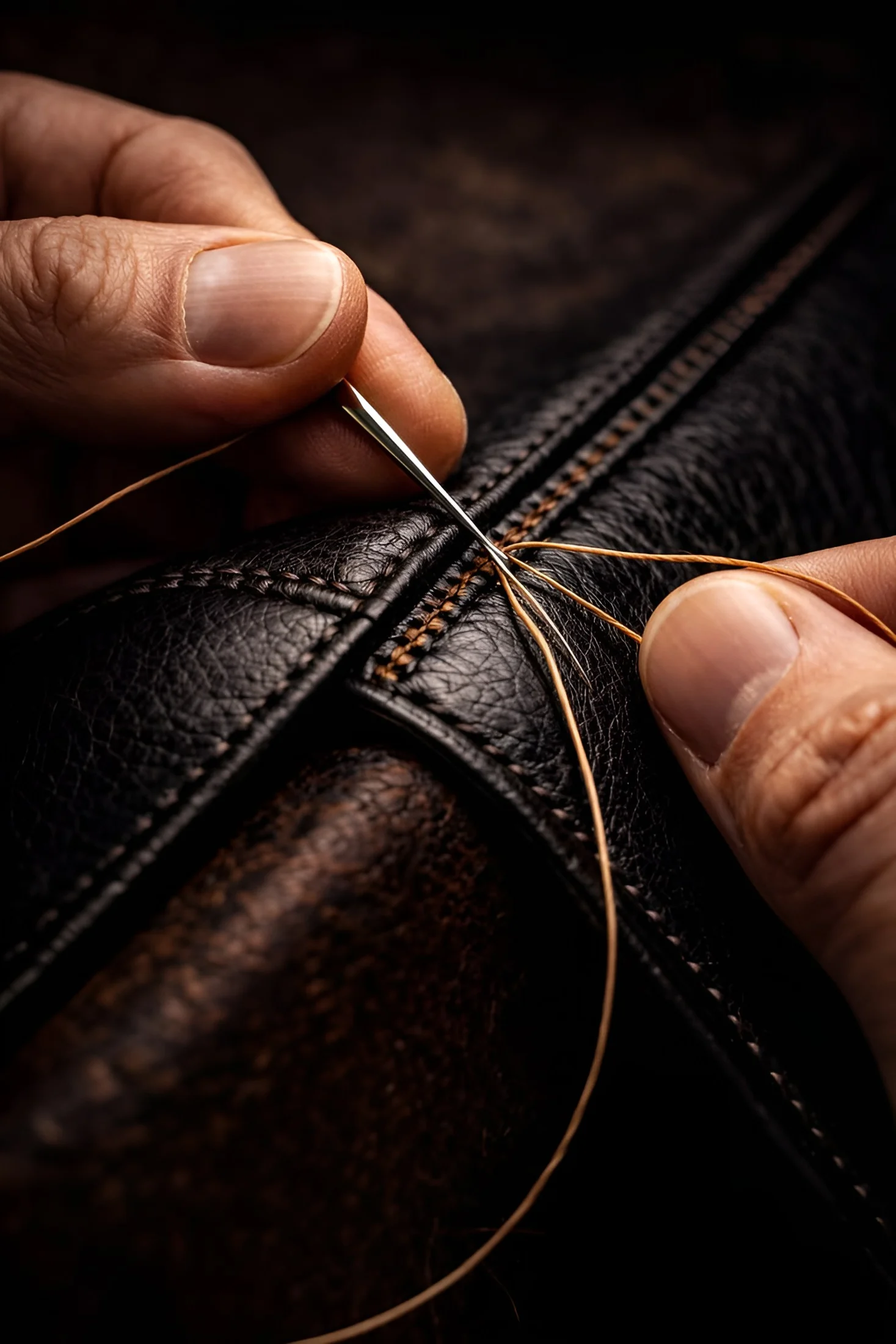 Hand stitching leather detail